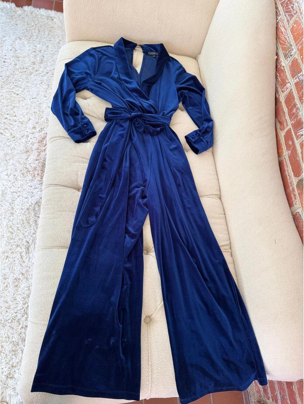 Eloquii Luxe Blue Velvet Wrap Jumpsuit
